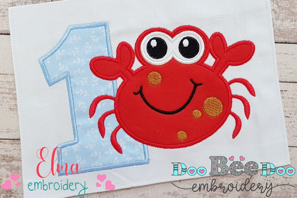 Crab Birthday Number 1 One 1st Birthday - Applique