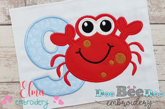 Crab Number 9 Nine 9th Birthday - Applique