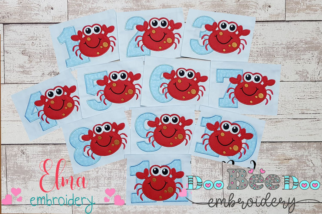 Crab Birthday Set Numbers 1-11 - Applique