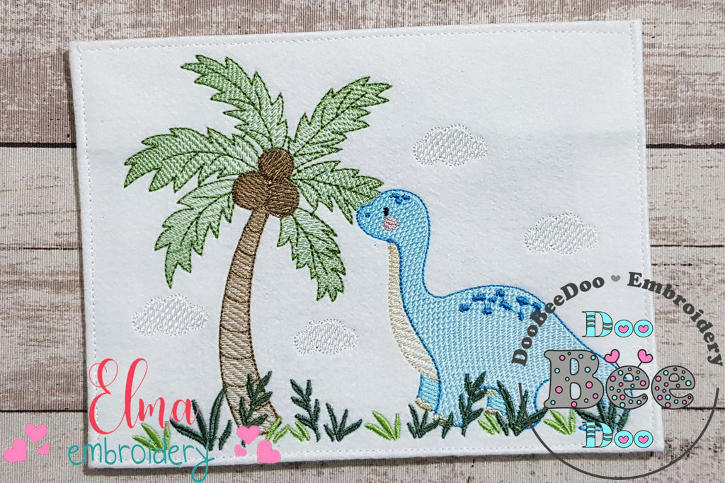 Dinosaur and Coconut Tree - Rippled Stitch