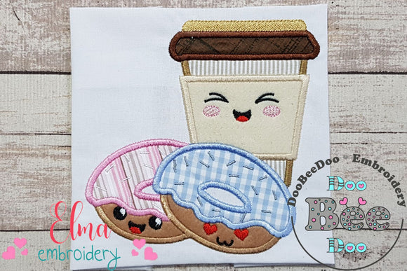Happy Donuts and Coffee Cup - Applique