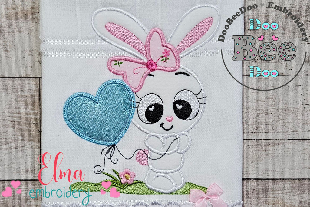 Bunny Girl with Heart Balloon - Applique