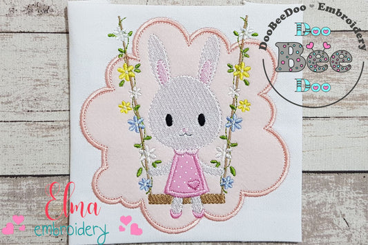 Easter Bunny Girl on a Garden Swing - Applique - Machine Embroidery Design