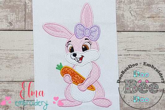 Easter Bunny Girl Holding a Carrot - Applique Embroidery