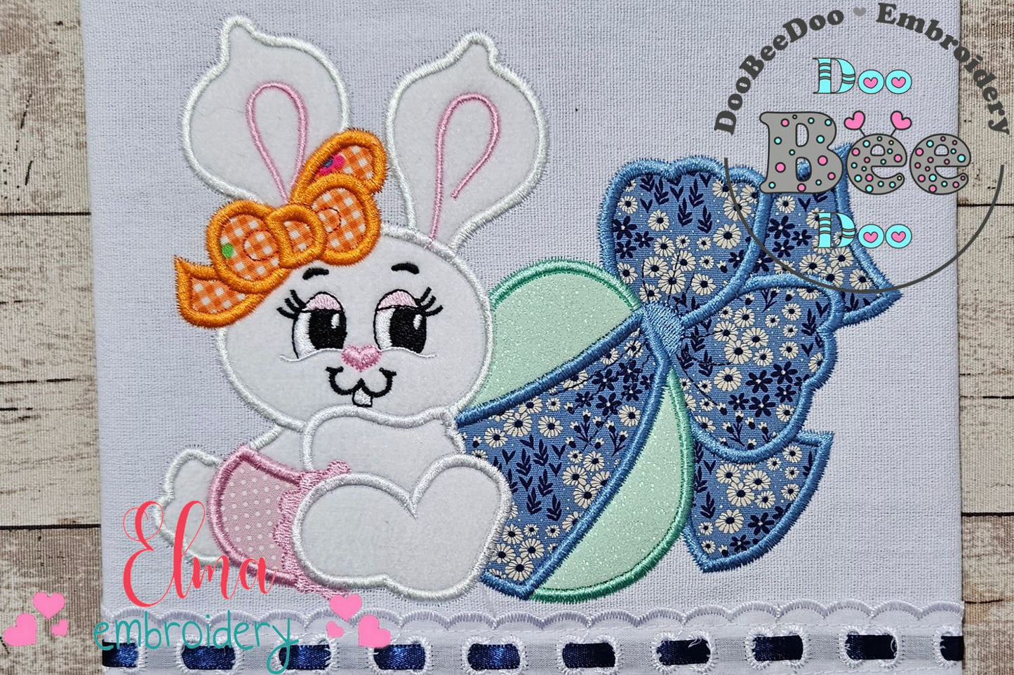 Easter Bunny Girl with Egg and Bow - Applique