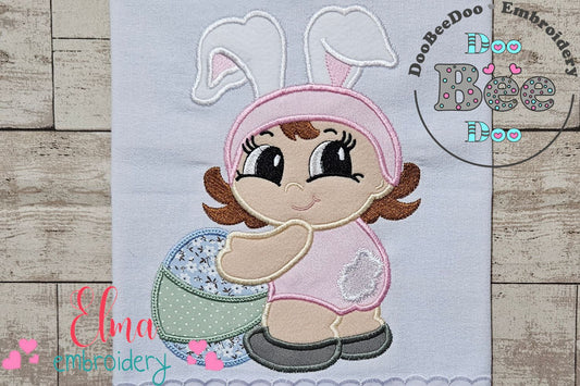 Baby Girl Bunny with Easter Egg - Applique
