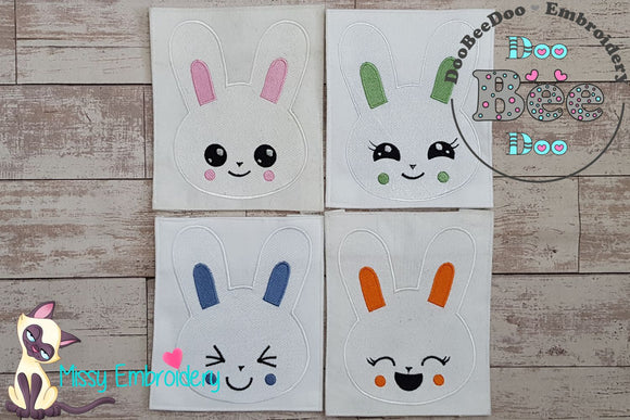 Easter Bunny Face Collection - Fill Stitch - Set of 4 designs