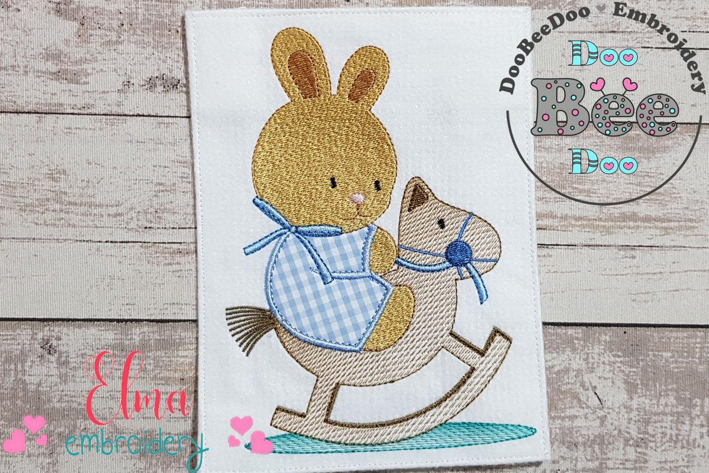 Bunny and Wooden Rocking Horse - Applique