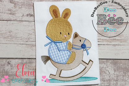 Bunny and Wooden Rocking Horse - Applique