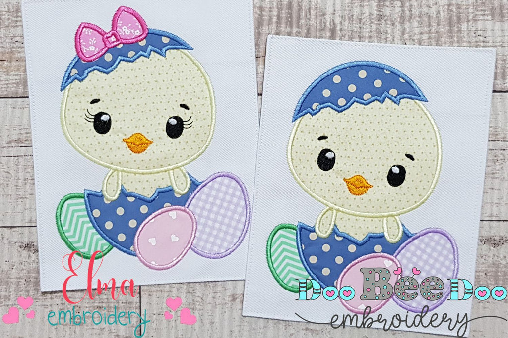 Boy and Girl Chick in Easter Egg - Applique - Set of 2 designs