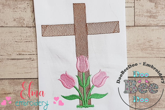 Easter Cross with Tulips - Fill Stitch