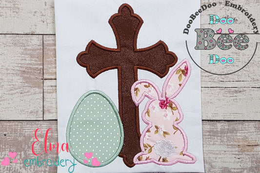Easter Cross, Egg and Bunny - Applique