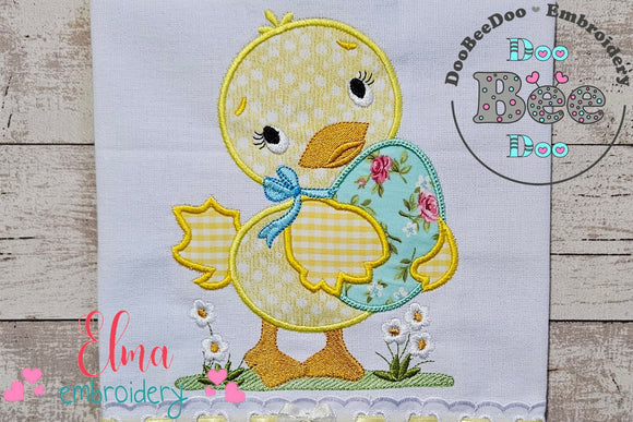 Cute Little Duck with Easter Egg - Applique - Machine Embroidery Design