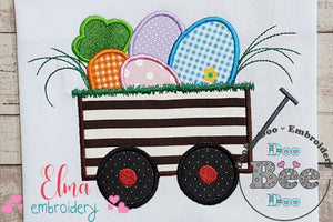 Easter Eggs and Carrot in Wagon - Applique
