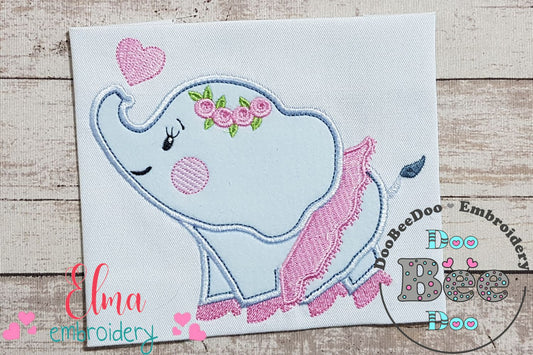 Ballerina Elephant with Shoes - Applique - Machine Embroidery Design