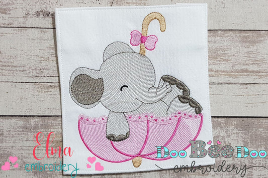 Elephant Girl in an Umbrella - Fill Stitch - Machine Embroidery Design
