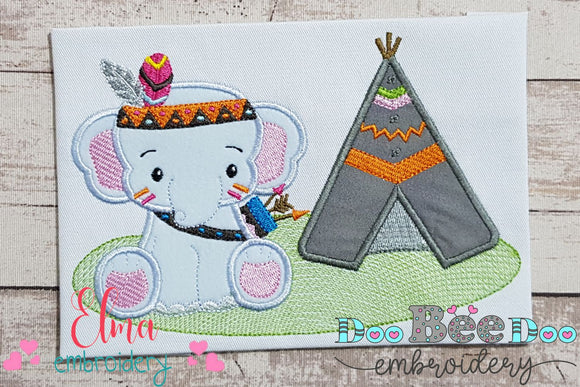 Boho Elephant and Tee Pee - Applique Embroidery