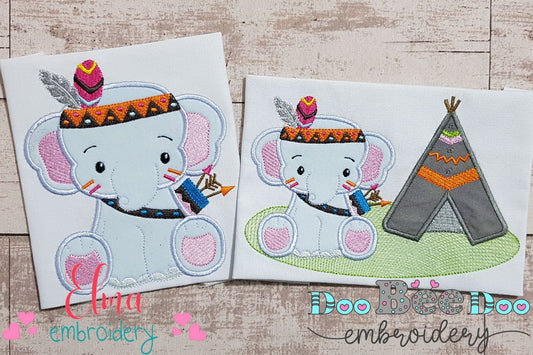 Indian Boho Elephant - Applique - Set of 2 designs