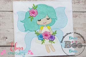 Little Fairy with Flowers - Fill Stitch - Machine Embroidery Design