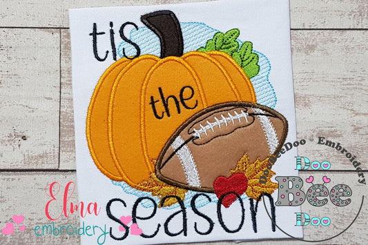 Tis The Season Pumpkin Football - Applique - Machine Embroidery Design