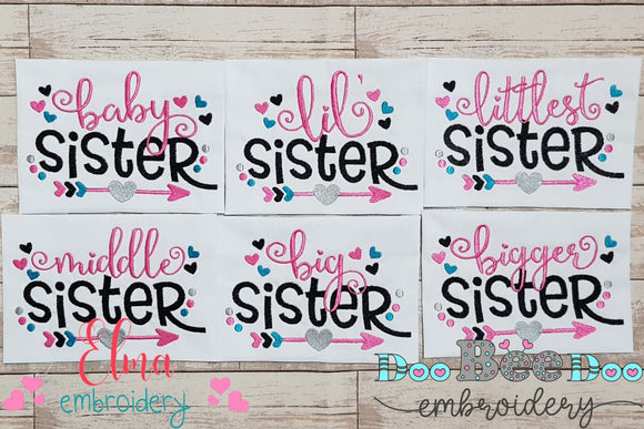 Sister Arrow and Hearts - Fill Stitch - Set of 6 designs - Machine Embroidery Design