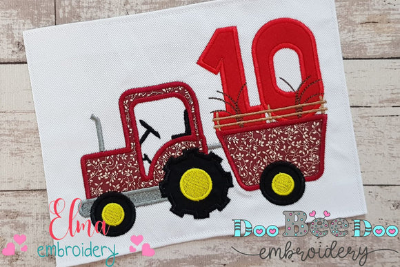 Farm Tractor Birthday Number 10 Ten 10th Birthday - Applique