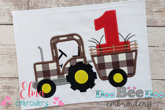 Farm Tractor Birthday Number 1 One 1st Birthday - Applique