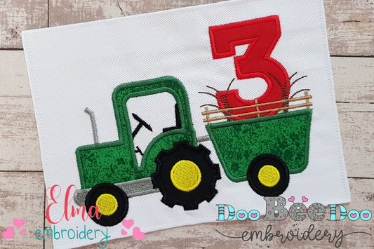 Farm Tractor Birthday Number 3 Three 3rd Birthday - Applique