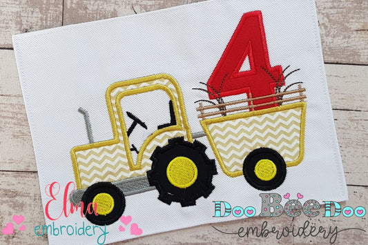 Farm Tractor Birthday Number 4 Four 4th Birthday - Applique