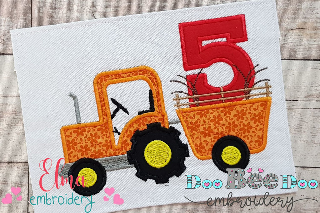 Farm Tractor Birthday Number 5 Five 5th Birthday - Applique