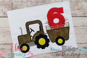 Farm Tractor Birthday Number 6 Six 6th Birthday - Applique