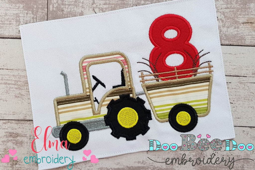 Farm Tractor Birthday Number 8 Eight 8th Birthday - Applique
