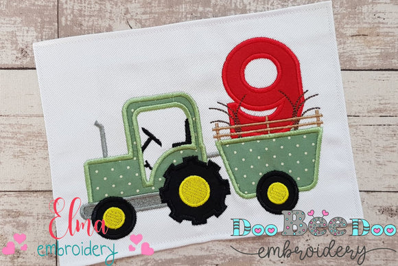 Farm Tractor Birthday Number 9 Nine 9th Birthday - Applique