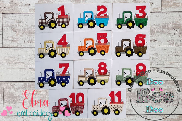 Farm Tractor Birthday Numbers 1-11 Baby Onesie - Applique