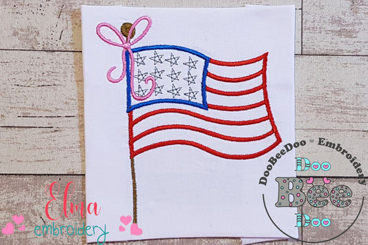 American USA Flag with Bow - Fill Stitch