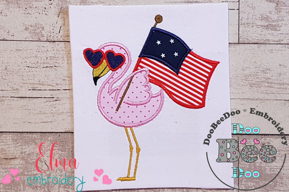 Flamingo and American USA Flag - Applique - Machine Embroidery Design