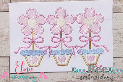 Spring Flowers Vase Trio - Applique