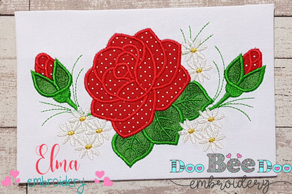 Spring Rose Flower - Applique - Machine Embroidery Design