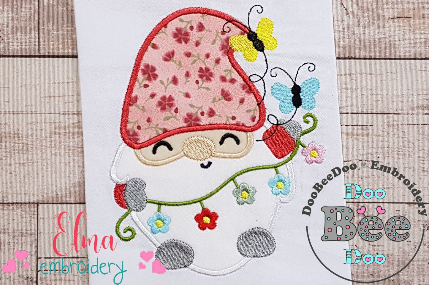 Spring Gnome Flowers and Butterflies - Applique