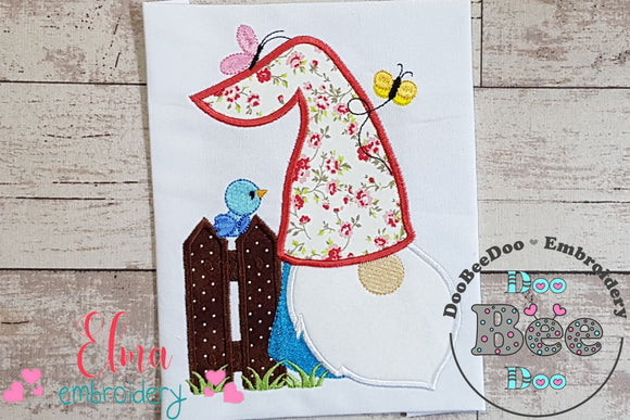 Spring Gnome, Fence, Bird and Butterflies - Applique