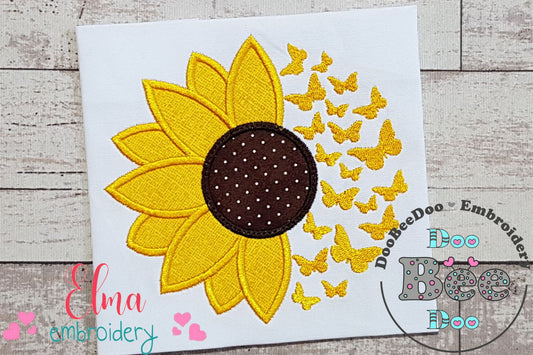 Summer Sunflower and Butterflies - Applique - Machine Embroidery Design
