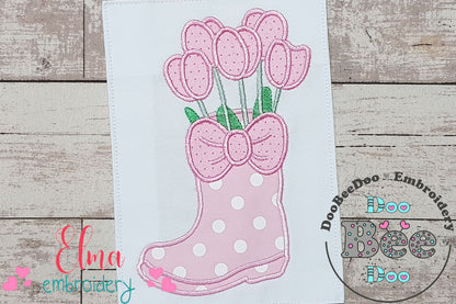 Tulips in a Boot Vase - Applique - Machine Embroidery Design