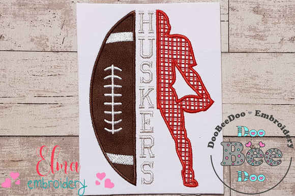 Football Huskers Ball and Player - Applique