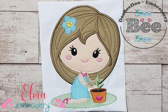 Cute Girl Gardening - Applique