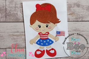 American Girl with Flag - Fill Stitch -Machine Embroidery Design