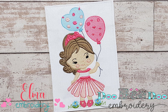 Sweet Girl with Balloons - Fill Stitch