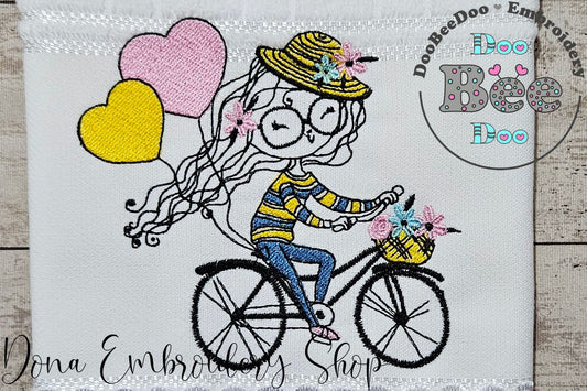 Swirly Girn on a Bike - Fill Stitch - Machine Embroidery Design
