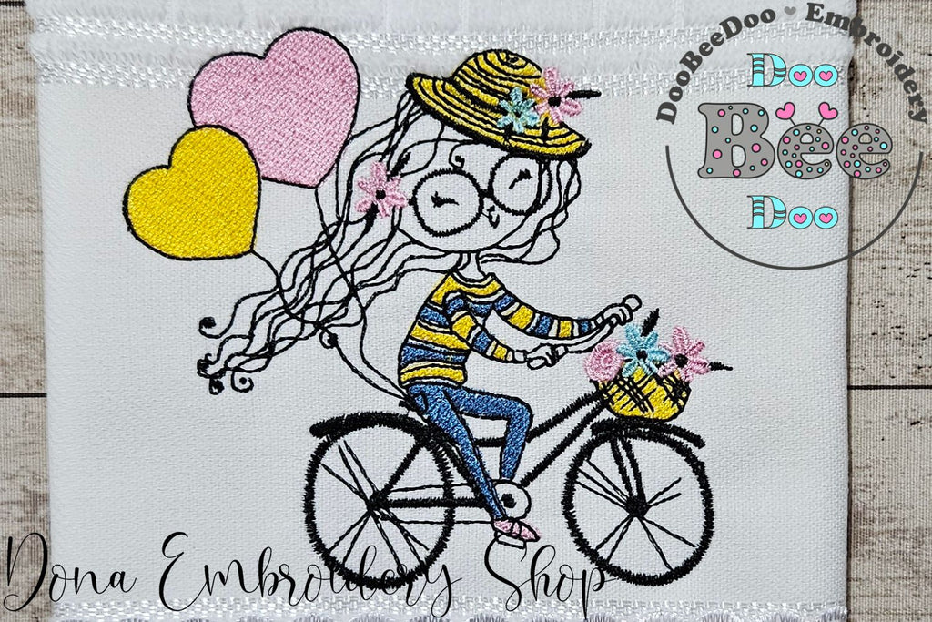 Swirly Girn on a Bike - Fill Stitch - Machine Embroidery Design