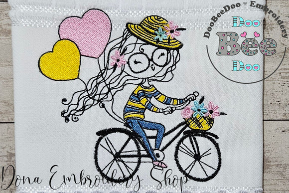 Swirly Girn on a Bike - Fill Stitch - Machine Embroidery Design