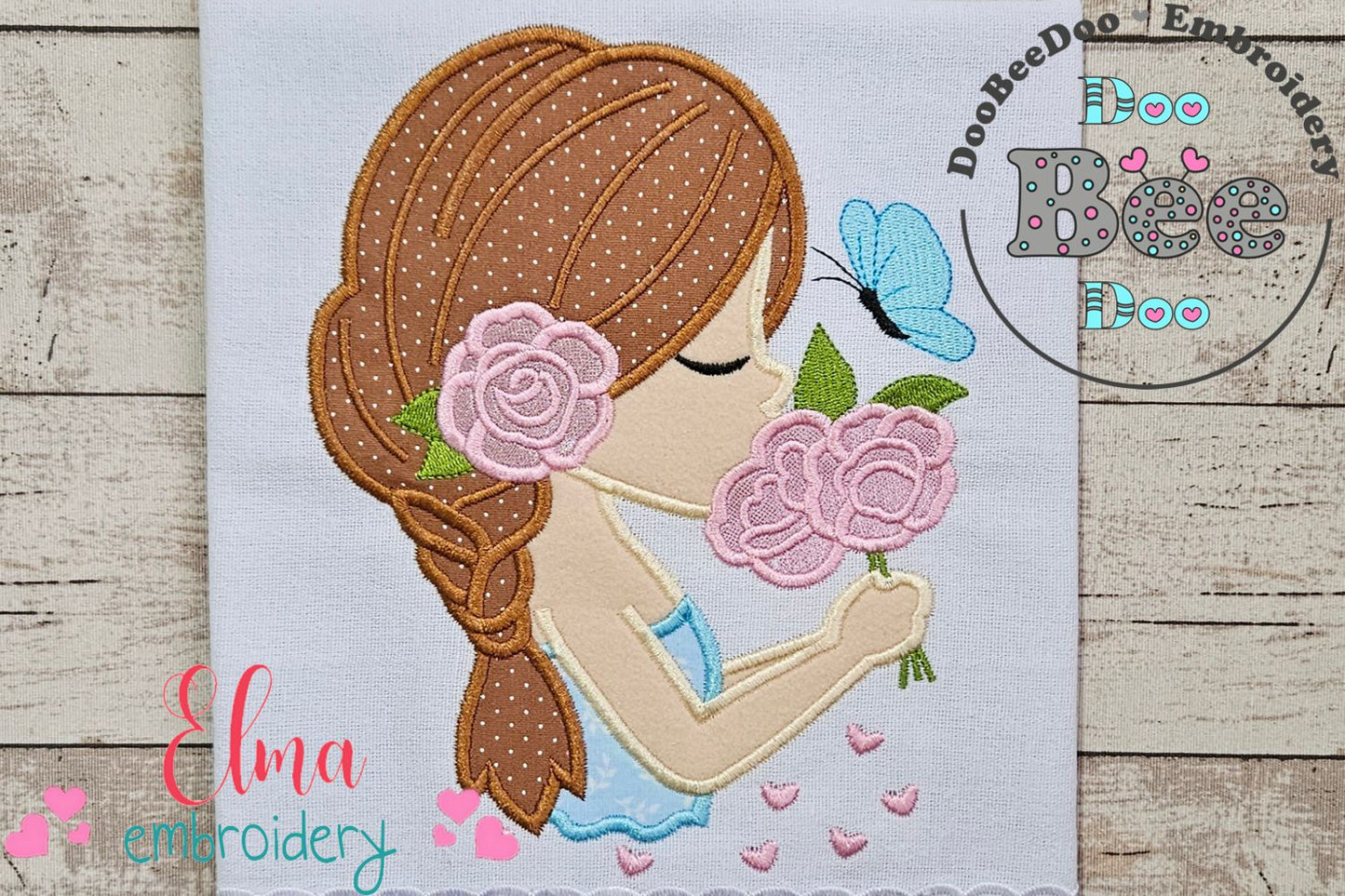 Girl Smelling Flowers - Applique